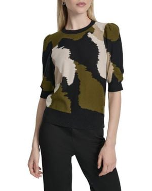 DKNY Colorblock Puff Sleeve Sweater - Black