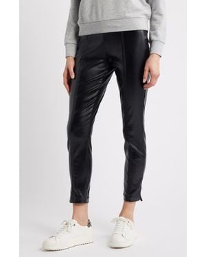 Hue Coated High Waist Cigarette Pants - Black