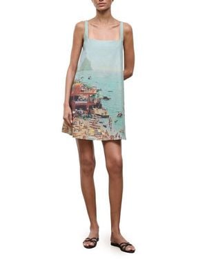 STAUD Brio Print Mini Shift Dress - Blue