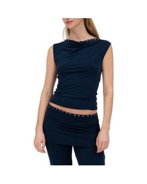 Find Me Now Brisa Studded Cowl Neck Top - Blue