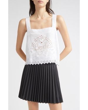 Bode Belvoir Eyelet Linen Tank - White