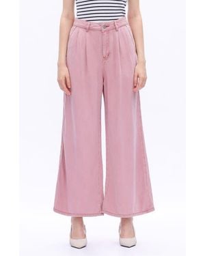 Bayeas Pleated High Waist Ankle Wide Leg Pants - Pink