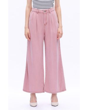 Bayeas Pleated High Waist Ankle Wide Leg Pants - Pink