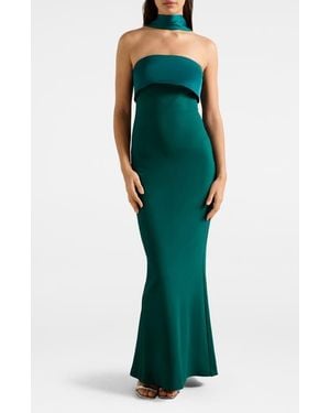 EVER NEW Odelia Strapless Satin Mermaid Gown & Scarf Set - Green