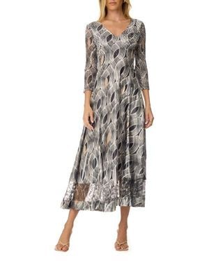 Komarov Geometric Charmuese Dress With Lace Sleeves - Multicolor