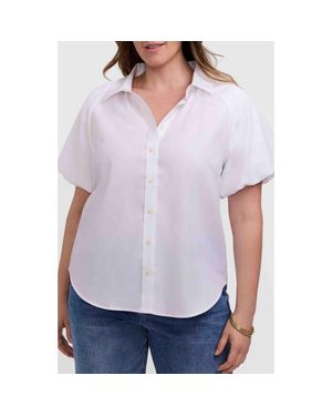 Foxcroft Paula Puff Sleeve Cotton Blend Button-Up Shirt - Purple