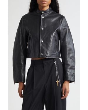 Alexander Wang Curved Sleeve Leather Crop Moto Jacket - Black