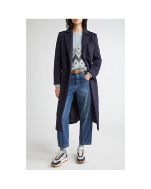 Eleventy Double Breasted Virgin Wool Longline Coat - Blue