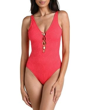 La Blanca Shellbound Plunge One-Piece Swimsuit - Red
