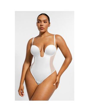 Shapellx Strapless U-Plunge Thong Shapewear Bodysuit - White