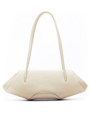 BEHNO Mini Elizabeth Baguette Pebble Leather Shoulder Bag - White