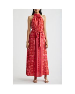 Anne Klein Floral Print Halter Maxi Dress - Red