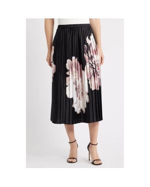 Anne Klein Print Pull-On Pleated Skirt - Black