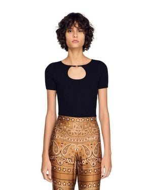 Sandro Openwork Collar Sweater - Blue