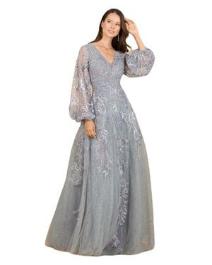 LARA New York V Neckline Balloon Sleeve Gown - Gray