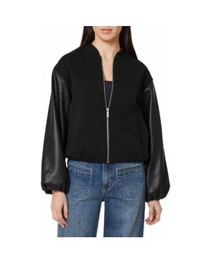 Habitual Faux Leather Sleeve Bomber - Black