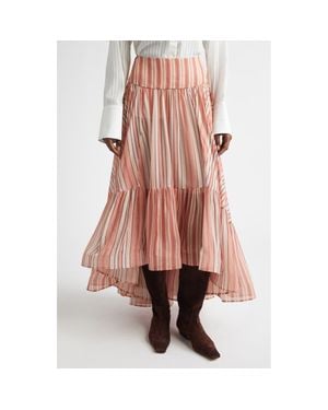 Zimmermann Rebellion Bohemian Stripe Tiered Maxi Skirt - Pink