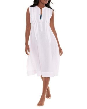 Miraclesuit Pleated Sleeveless Beach Cover-Up Midi Dress - White