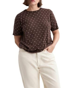 Mango Polka Dot Short Sleeve Sweater - Brown