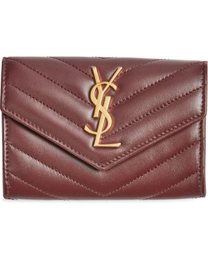 Saint Laurent Small Matelassé Leather Envelope Wallet - Purple