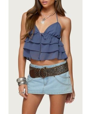 Edikted Zephi Tiered Ruffle Halter Top - Blue