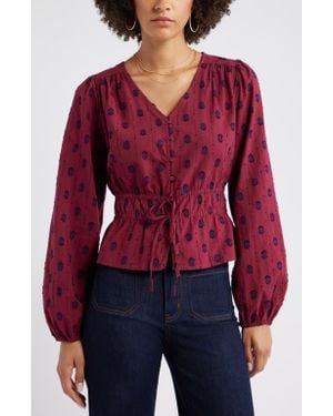 Treasure & Bond Tied Peplum Top - Red