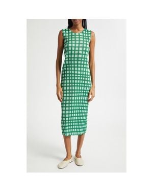 Issey Miyake Basket Print Pleated Midi Dress - Green