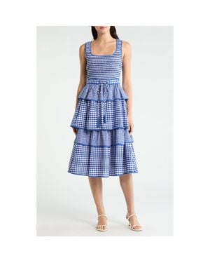 Sugarlips Vanna Gingham Tiered Midi Dress - Blue