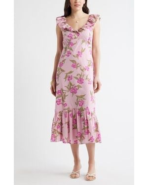 Chelsea28 Ruffle Sleeve Tiered Midi Dress - Pink