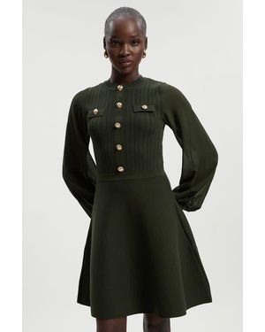 Karen Millen Chiffon Sleeve Military Mini Knit Dress - Black