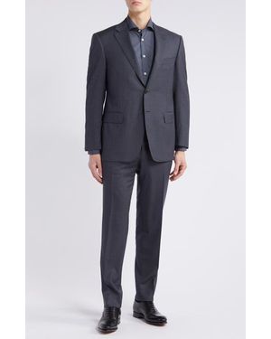 Canali Siena Regular Fit Shadow Plaid Wool Suit - Blue