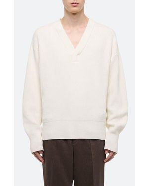 Helmut Lang Giunon V-Neck Organic Cotton Sweater - White