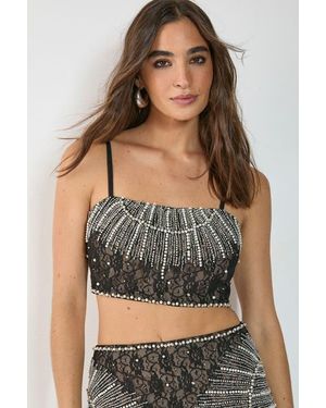 Nasty Gal Lace Strappy Sequin Crop Top - Black