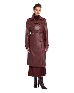 Elle Collection Faux Leather Trench Coat - Red