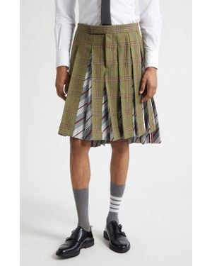 Thom Browne Tartan Pleated Wool Backstrap Skirt - Green