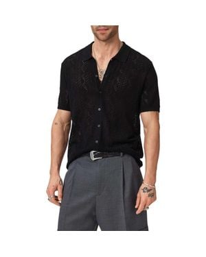 John Varvatos Emil Pointelle Short Sleeve Caridgan - Black