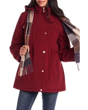 Gallery Water Resistant Insulated Stadium Coat With Removable Hood - Red