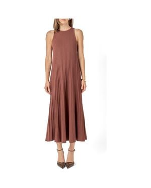 English Factory Pleated Knit Sleeveless Maxi Dress - Brown