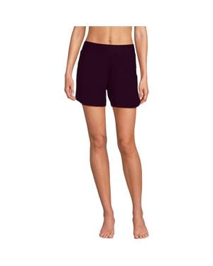 Lands' End 5 Quick Dry Elastic Waist Board Shorts Swim Cover-Up Shorts With Panty - Purple