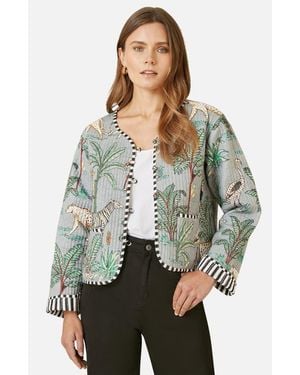Yumi' Animal Reversible Cropped Quilted Jacket - Gray