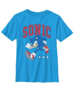 Sonic The Hedgehog Boy's Three Stars Running Graphic T-Shirt - Blue