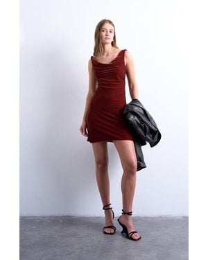 TOPSHOP Cowl Neck Velvet Minidress - Red