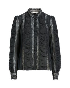 LoveShackFancy Jacque Lace Silk Paneled Button-Up Shirt - Black