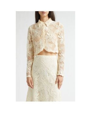 Lela Rose Lattice Guipure Lace Jacket - Natural