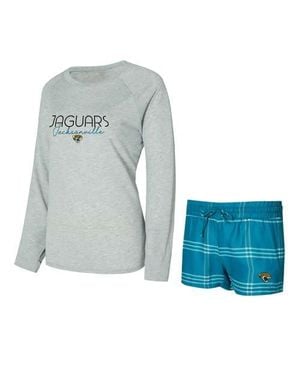 Concepts Sport Jacksonville Jaguars Petition Raglan Long Sleeve Top And Shorts Set - Blue