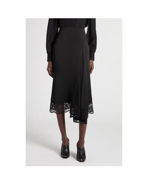 McQueen Lace Trim Asymmetric Silk Skirt - Black