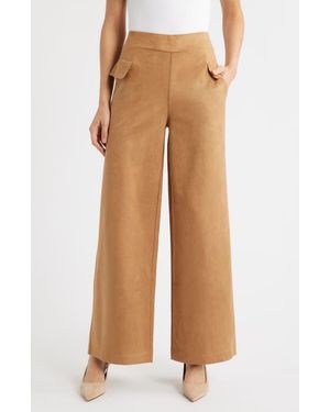 Hue Faux Suede Wide Leg Pants - Natural