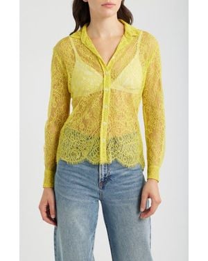 CISSA Slim Fit Lace Button-Up Shirt - Blue