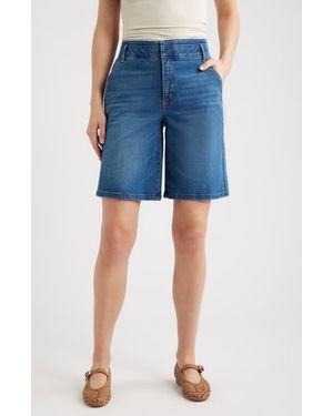 Wit & Wisdom High Waist Relaxed Denim Shorts - Blue