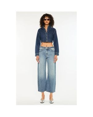 Kancan Daliah Mid Rise Loose Barrel Jeans - Blue